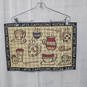 Unbranded Place Mats Coffee Dining Green Black Bistro Canvas Farmhouse Woven x 6